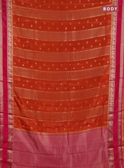 Semi mysore silk saree rust shade and pink with allover zari checks & buttas and rettapet zari woven border