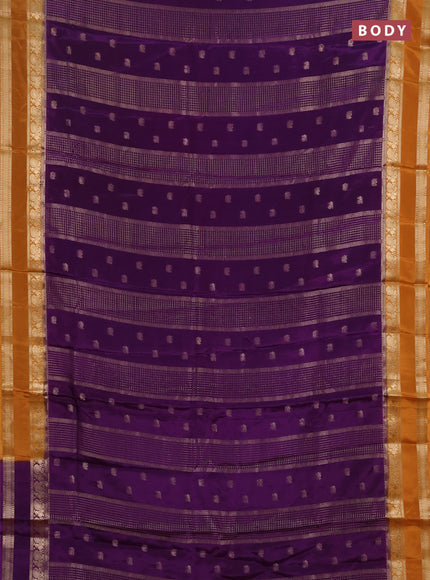 Semi mysore silk saree purple and mustard yellow with allover zari checks & buttas and rettapet zari woven border
