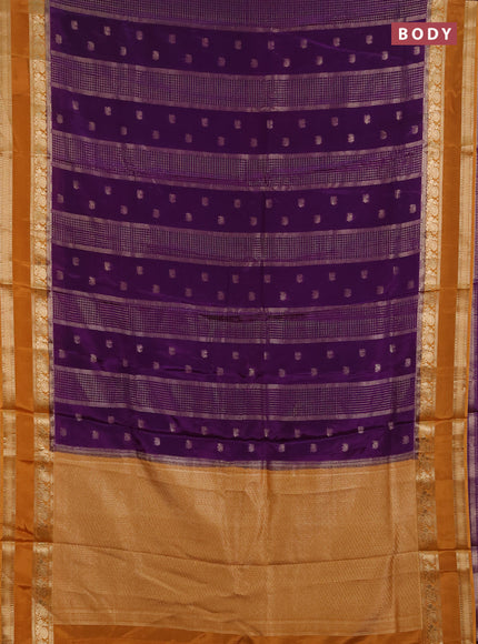 Semi mysore silk saree purple and mustard yellow with allover zari checks & buttas and rettapet zari woven border