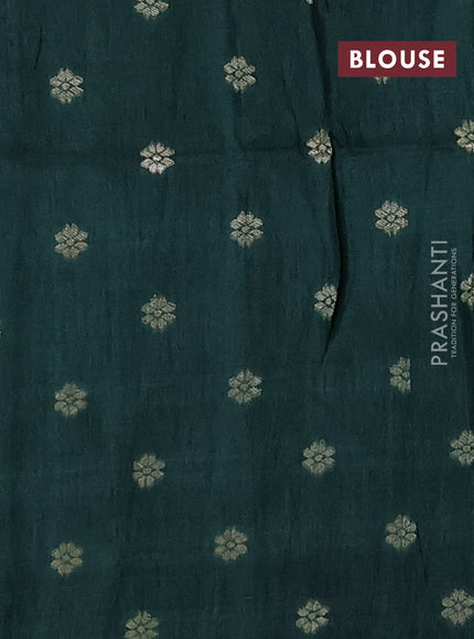 Semi mysore silk saree off white and bottle green with allover zari checks & buttas and rettapet zari woven border
