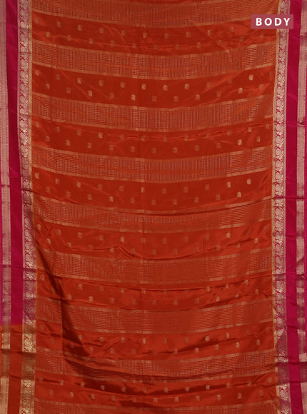 Semi mysore silk saree rust shade and pink with allover zari checks & buttas and rettapet zari woven border