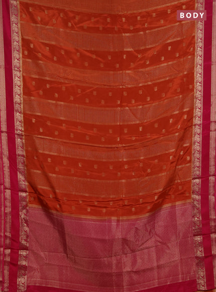 Semi mysore silk saree rust shade and pink with allover zari checks & buttas and rettapet zari woven border