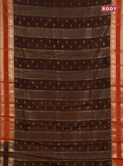 Semi mysore silk saree brown and orange with allover zari checks & buttas and rettapet zari woven border