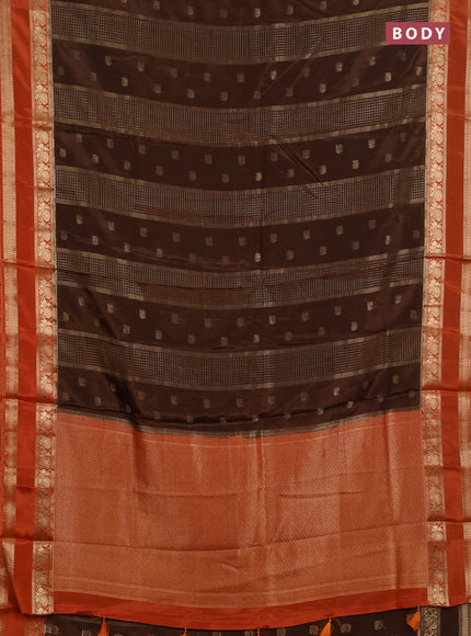 Semi mysore silk saree brown and orange with allover zari checks & buttas and rettapet zari woven border