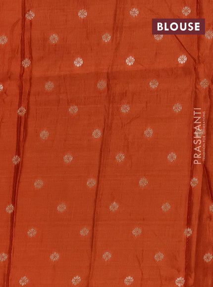 Semi mysore silk saree brown and orange with allover zari checks & buttas and rettapet zari woven border