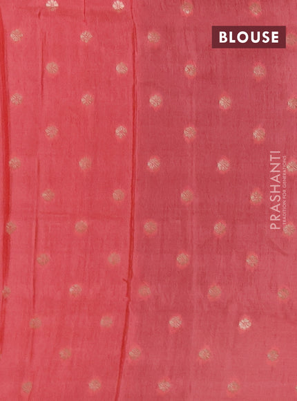 Semi mysore silk saree navy blue and peach orange with allover zari checks & buttas and rettapet zari woven border