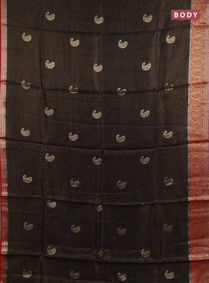 Semi mysore silk saree black and maroon with allover zari checks & buttas and zari woven border