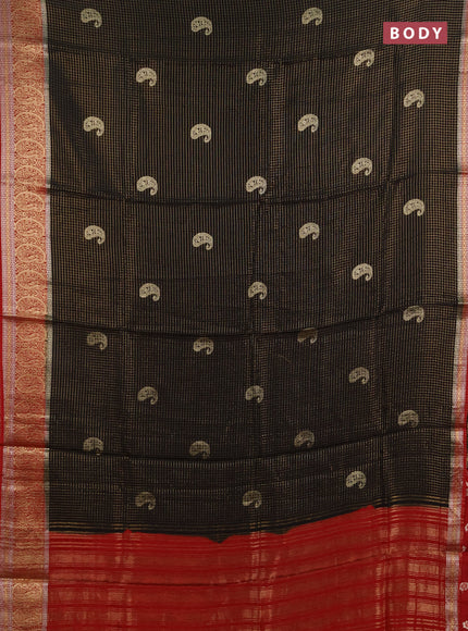 Semi mysore silk saree black and maroon with allover zari checks & buttas and zari woven border
