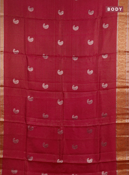 Semi mysore silk saree pink and orange with allover zari checks & buttas and zari woven border