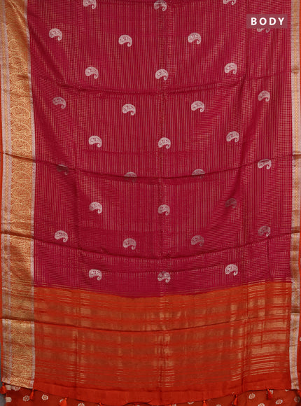 Semi mysore silk saree pink and orange with allover zari checks & buttas and zari woven border