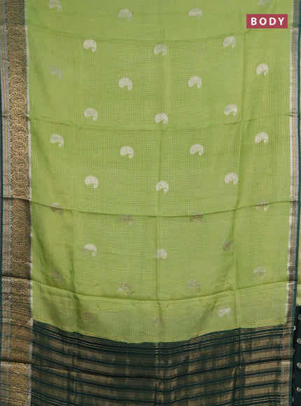 Semi mysore silk saree pista green and green with allover zari checks & buttas and zari woven border