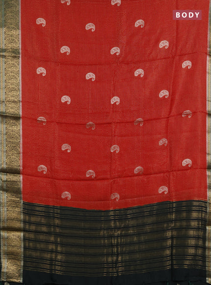 Semi mysore silk saree maroon and bottle green with allover zari checks & buttas and zari woven border