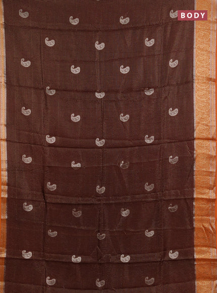Semi mysore silk saree brown and orange with allover zari checks & buttas and zari woven border