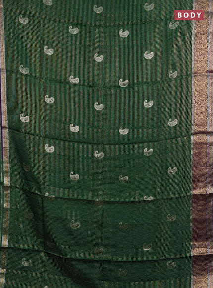 Semi mysore silk saree green and violet with allover zari checks & buttas and zari woven border