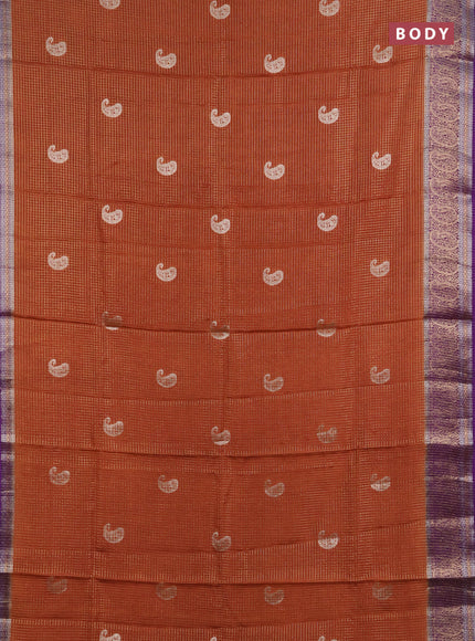 Semi mysore silk saree rust shade and violet with allover zari checks & buttas and zari woven border