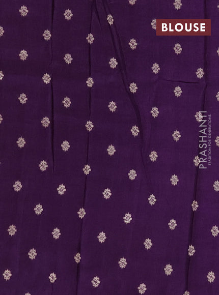 Semi mysore silk saree rust shade and violet with allover zari checks & buttas and zari woven border