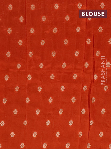 Semi mysore silk saree deep wine and orange with allover zari checks & buttas and zari woven border