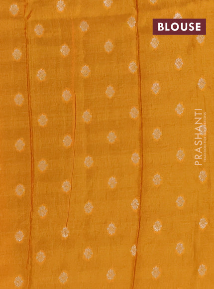 Semi mysore silk saree deep purple and mustard yellow with allover zari checks & buttas and zari woven border