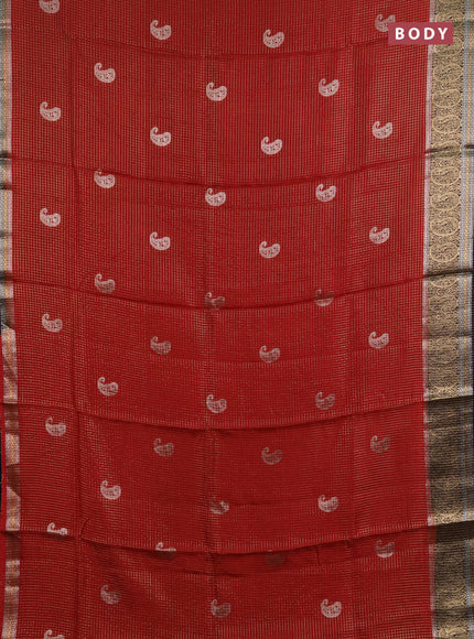 Semi mysore silk saree maroon and navy blue with allover zari checks & buttas and zari woven border