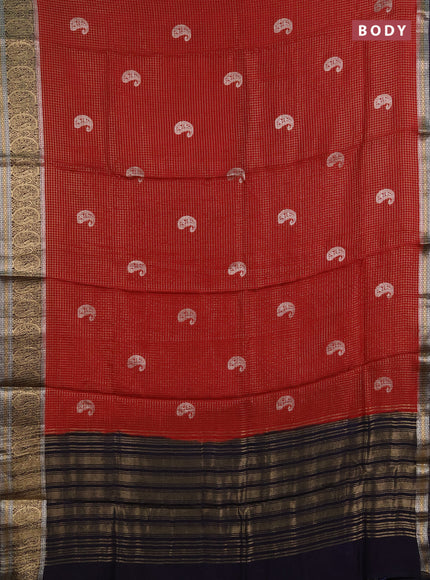 Semi mysore silk saree maroon and navy blue with allover zari checks & buttas and zari woven border