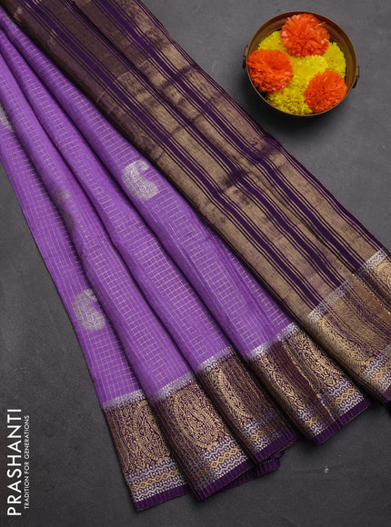 Semi mysore silk saree lavender and purple with allover zari checks & buttas and zari woven border