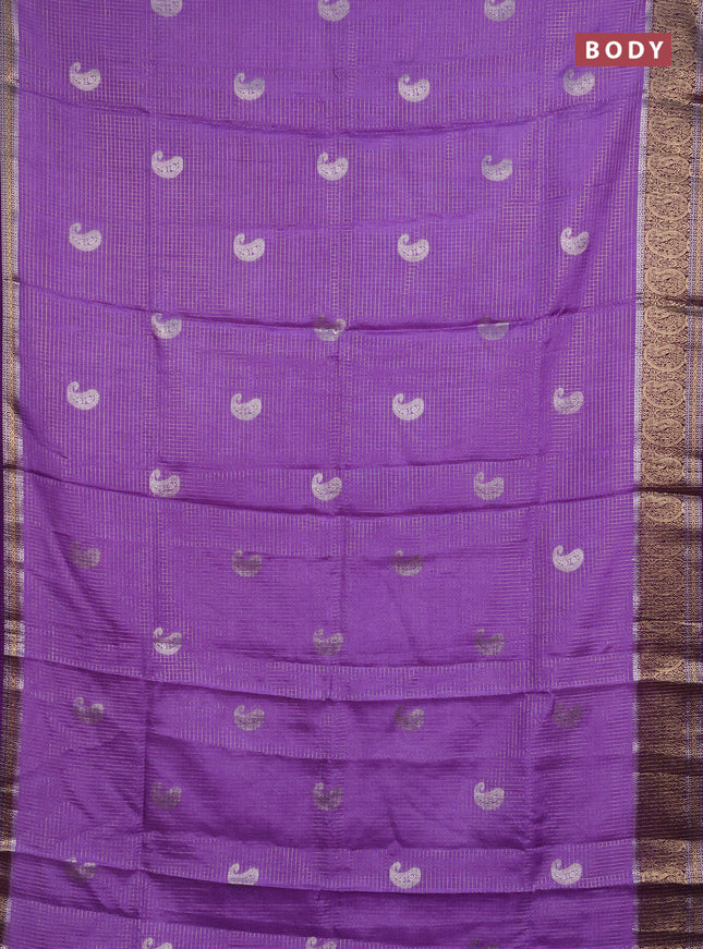 Semi mysore silk saree lavender and purple with allover zari checks & buttas and zari woven border