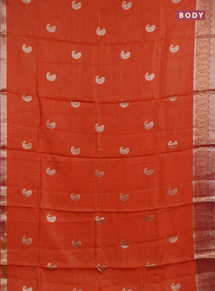 Semi mysore silk saree orange and pink with allover zari checks & buttas and zari woven border
