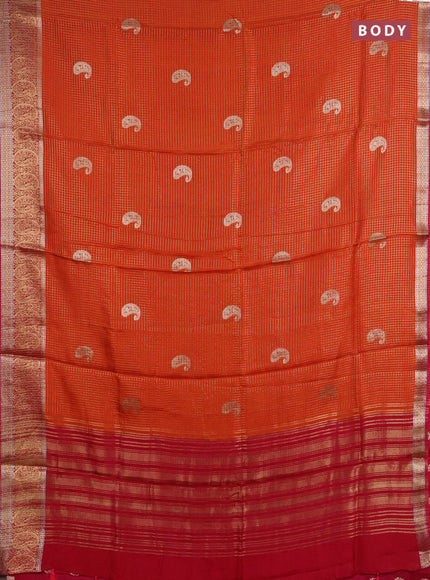 Semi mysore silk saree orange and pink with allover zari checks & buttas and zari woven border