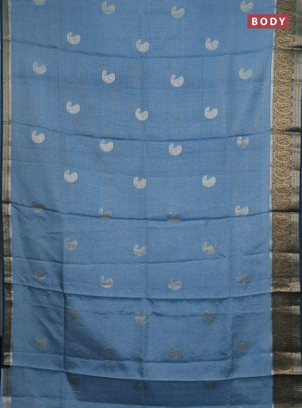 Semi mysore silk saree pastel blue and peacock green with allover zari checks & buttas and zari woven border