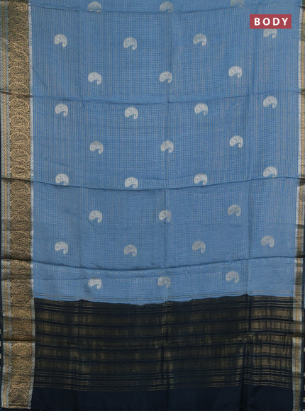 Semi mysore silk saree pastel blue and peacock green with allover zari checks & buttas and zari woven border