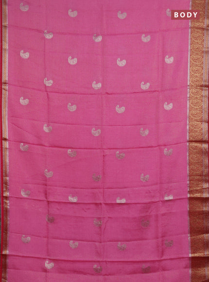 Semi mysore silk saree light pink and pink with allover zari checks & buttas and zari woven border