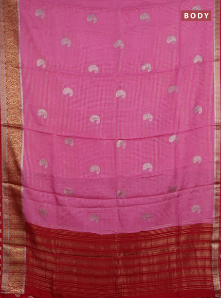 Semi mysore silk saree light pink and pink with allover zari checks & buttas and zari woven border
