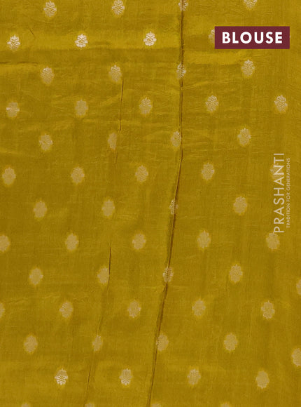 Semi mysore silk saree violet and lime yellow with allover zari checks & buttas and zari woven border