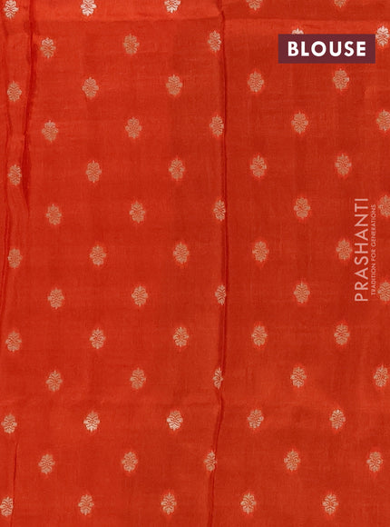 Semi mysore silk saree coffee brown and orange with allover zari checks & buttas and zari woven border