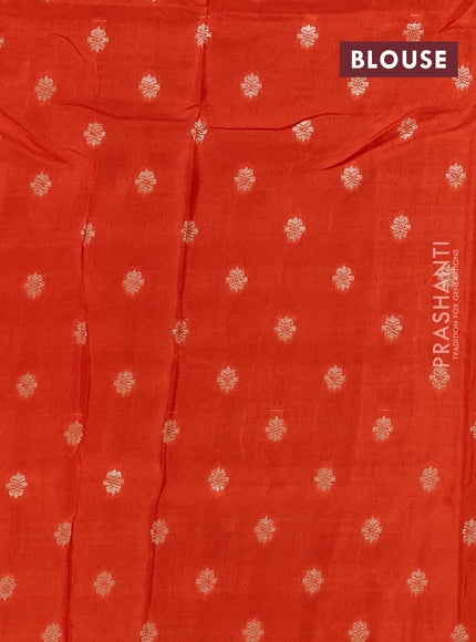 Semi mysore silk saree tomato pink and orange with allover zari checks & buttas and zari woven border