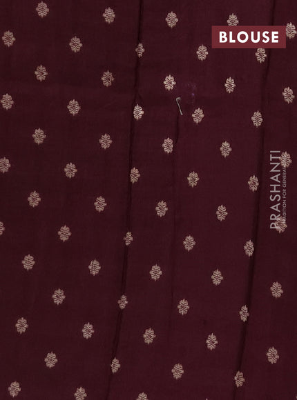 Semi mysore silk saree beige and deep wine with allover zari checks & buttas and zari woven border