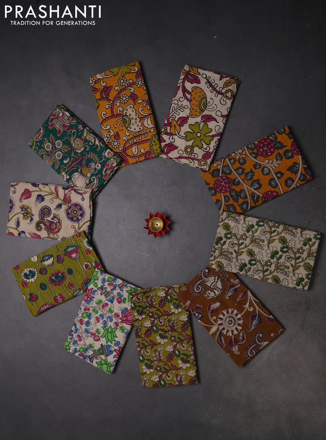 Kalamkari cotton blouse bit multi colour and multi design pack of 10