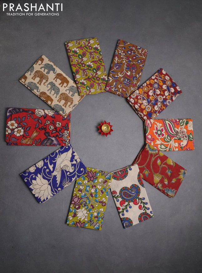 Kalamkari cotton blouse bit multi colour and multi design pack of 10