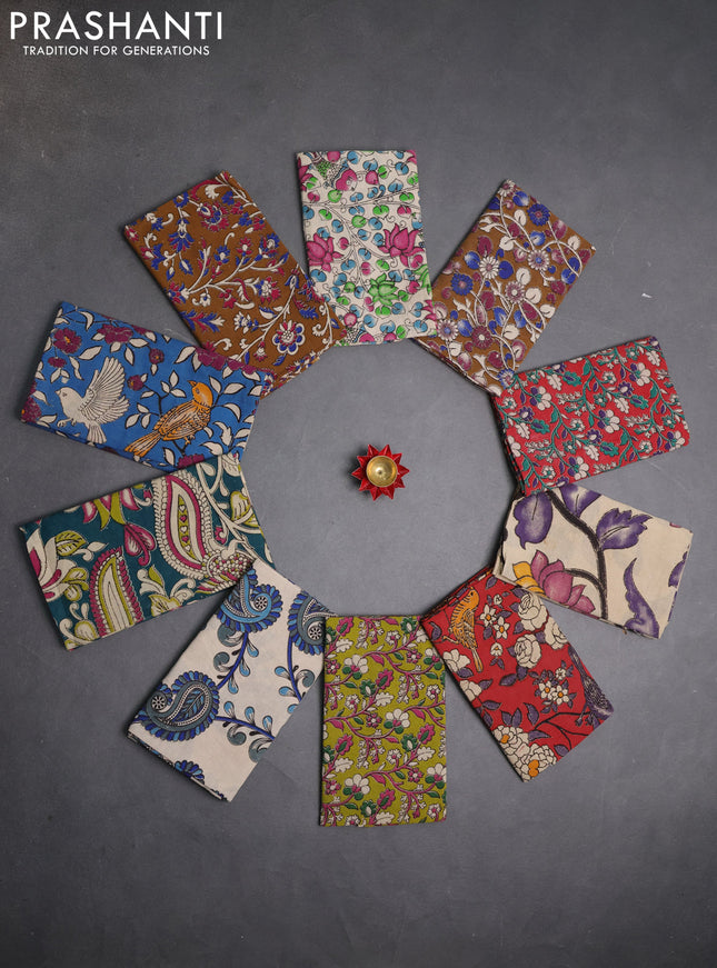 Kalamkari cotton blouse bit multi colour and multi design pack of 10