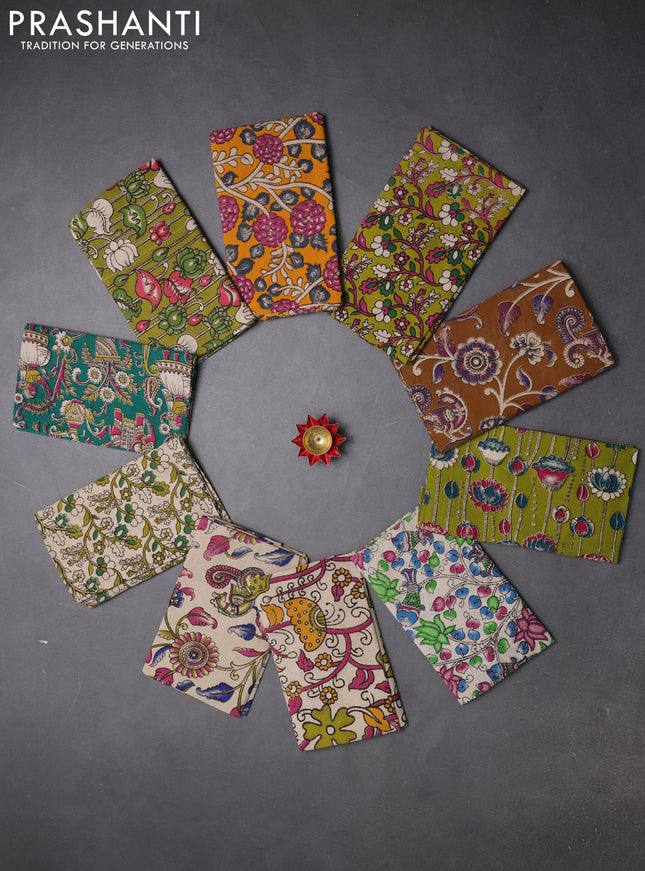 Kalamkari cotton blouse bit multi colour and multi design pack of 10