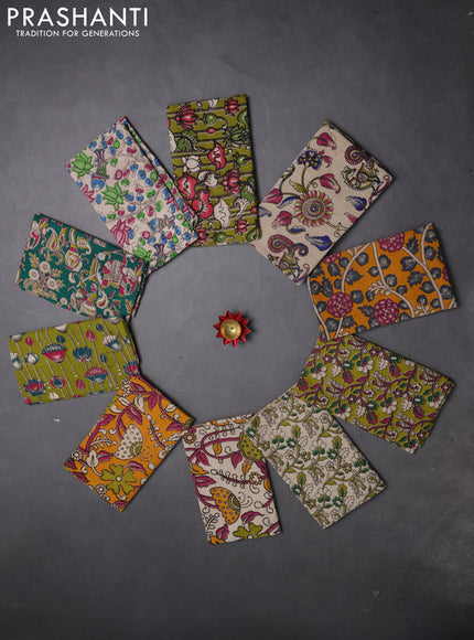 Kalamkari cotton blouse bit multi colour and multi design pack of 10