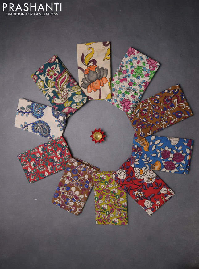 Kalamkari cotton blouse bit multi colour and multi design pack of 10