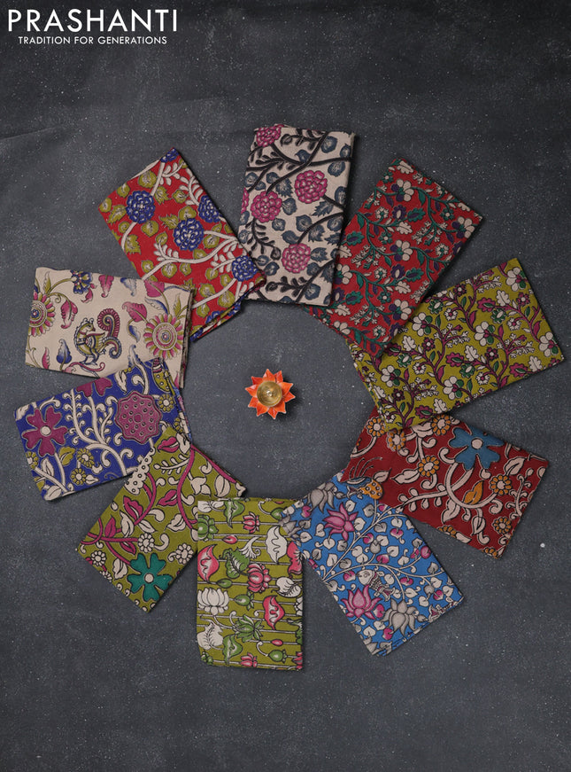Kalamkari cotton blouse bit multi colour and multi design pack of 10