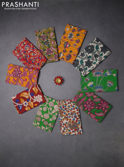 Kalamkari cotton blouse bit multi colour and multi design pack of 10