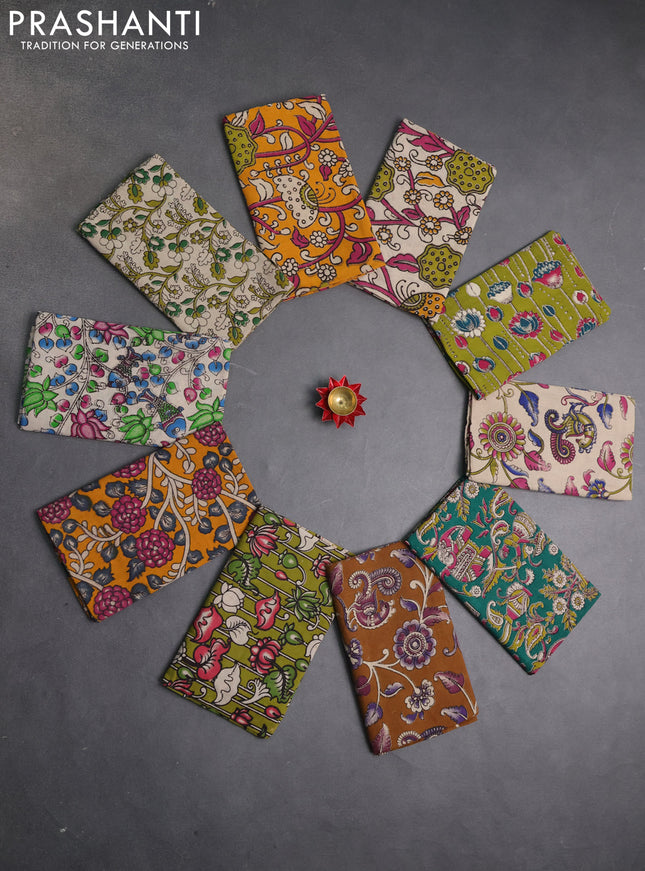 Kalamkari cotton blouse bit multi colour and multi design pack of 10