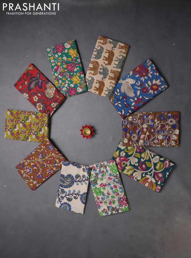 Kalamkari cotton blouse bit multi colour and multi design pack of 10