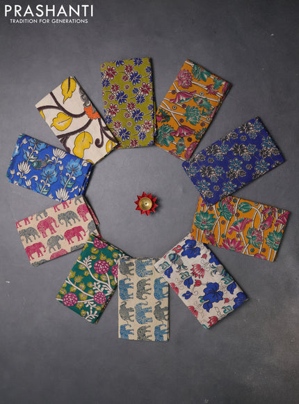 Kalamkari cotton blouse bit multi colour and multi design pack of 10
