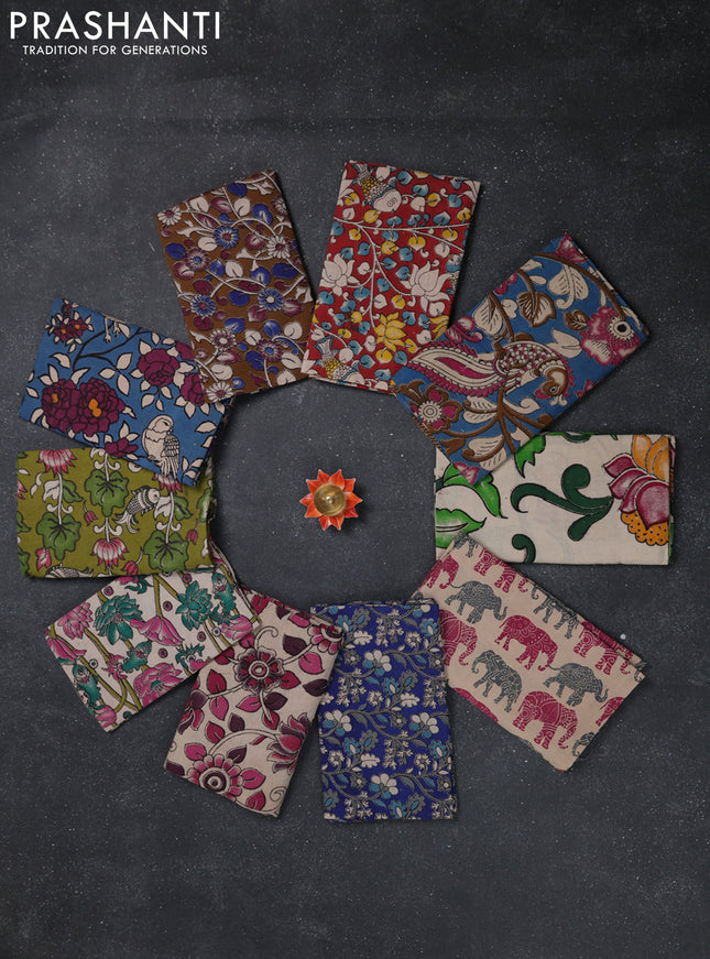 Kalamkari cotton blouse bit multi colour and multi design pack of 10