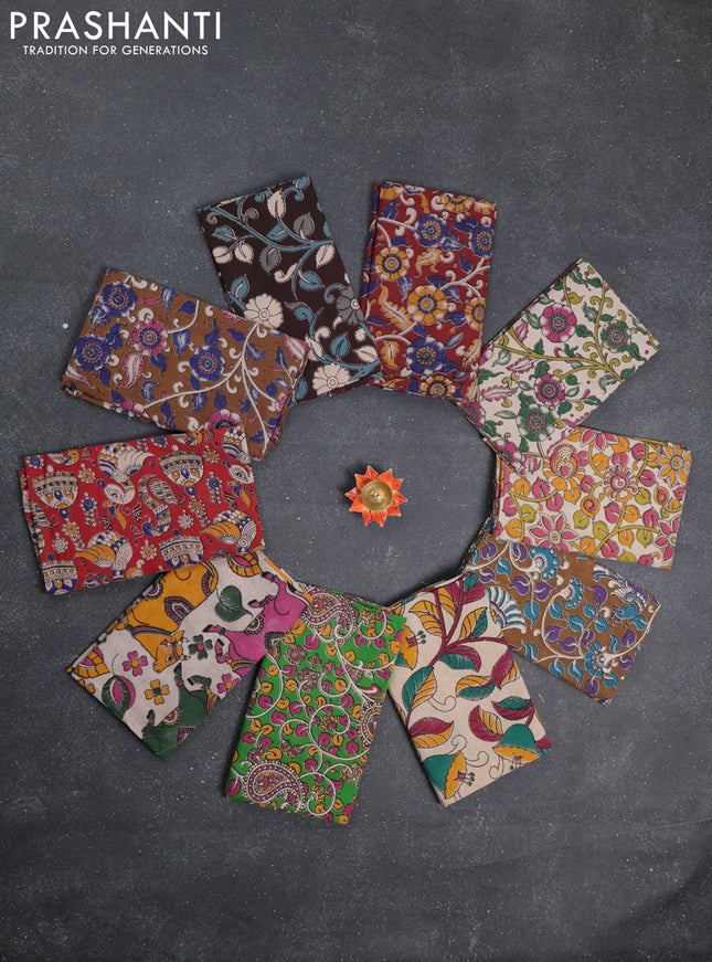 Kalamkari cotton blouse bit multi colour and multi design pack of 10
