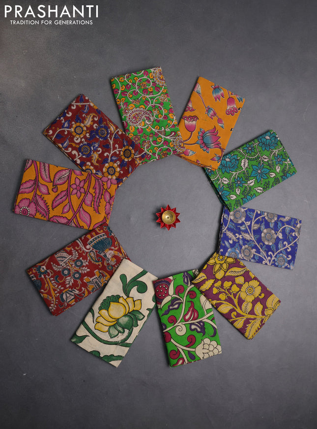 Kalamkari cotton blouse bit multi colour and multi design pack of 10